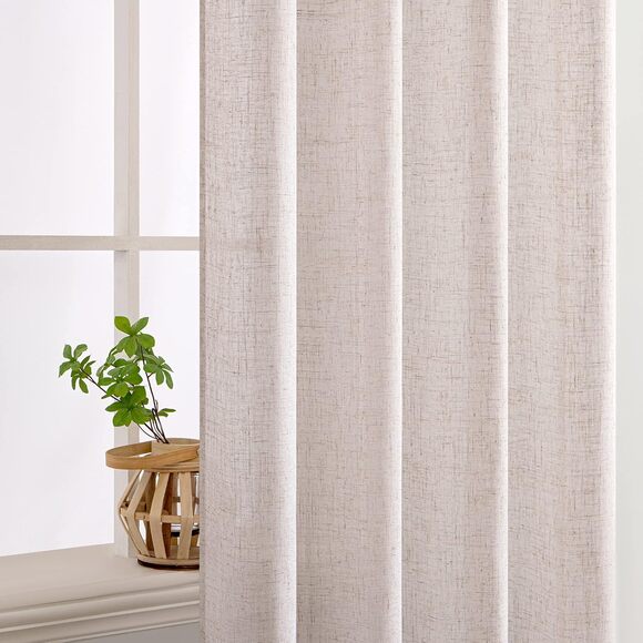 Natural White Linen Curtains 63" – 2 Panels Semi Sheer Textured Back Tab Drapes - Picture 8 of 8
